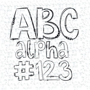 Alfabeto png archivos Letras con interior transparente PNG SVG EPS Digital doodle Dibujado a mano Alfabeto clipart Paquete paquete Letras y números