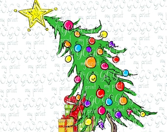 Christmas png files Christmas tree png Hand drawn Whimsical tree Happy new year sublimation design Digital download