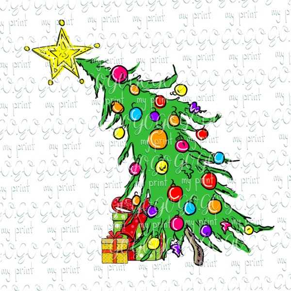 Christmas png files Christmas tree png Hand drawn Whimsical tree Happy new year sublimation design Digital download
