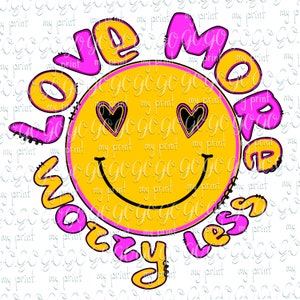 Valentijnsdag png Liefde meer zorgen minder png Retro Valentijn png sublimatie ontwerpen downloads Smiley gezicht png Hippie glimlach