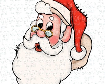 Op de afbeelding: Een cartoonillustratie van het gezicht van Sinterklaas met een rode muts en een witte baard. De illustratie is gemaakt in aquarelstijl met een witte achtergrond.