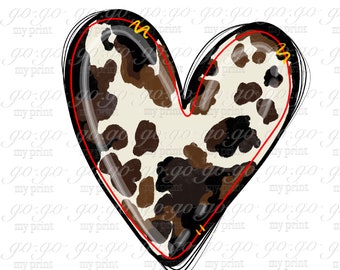 Día de San Valentín png Western Cow corazón png sublimación Cowhide png descargar archivo digital diseños de camisetas png imprimir Día de las Madres