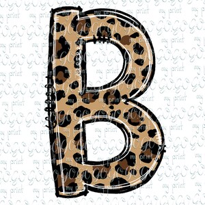 May include: A brown and black leopard print letter B with a white outline.