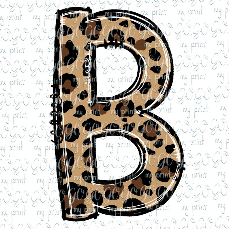 May include: A brown and black leopard print letter B with a white outline.