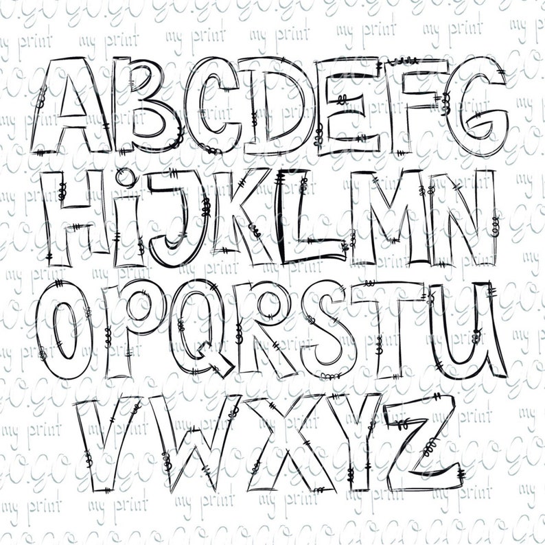 Outline Alphabet PNG Bundle, Hand Drawn Doodle Letters, Transparent ...