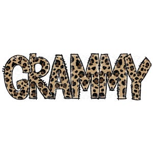 Grammy leopard print PNG with bold hand drawn lettering in tan, brown and black animal print.