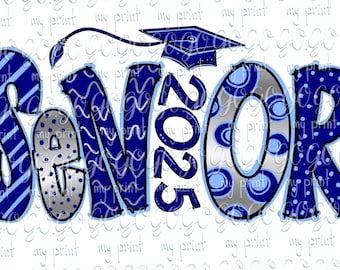 Senior png Senior 2025 png Class of 2025 sublimation designs Navy blue and silver Trendy clipart Graduation png Digital download
