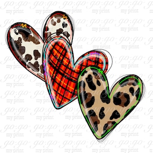 Valentines day png Three leopard hearts png Valentine sublimation designs downloads Cowhide digital file T-shirt Digital art