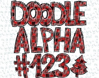 Christmas Buffalo Plaid Alphabet PNG, Red Plaid Letters and Numbers Bundle for Sublimation, Digital Download