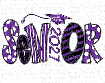 Senior 2027 PNG, Purple Black Graduation Design, Class of 2027
