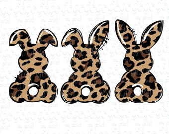 Easter Sublimation Png, Easter Bunny Png, Leopard Bunny Trio Silhouette, Rabbit Cute T Shirt Designs for Sublimation Download, Dtg Printing