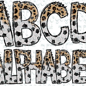 Alphabet png files Soccer Football alphabet Doodle letters png sublimation Sports clipart bundle pack Leopard soccer font Digital download