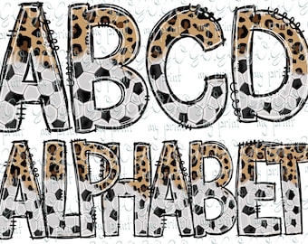 Alphabet png files Soccer Football alphabet Doodle letters png sublimation Sports clipart bundle pack Leopard soccer font Digital download