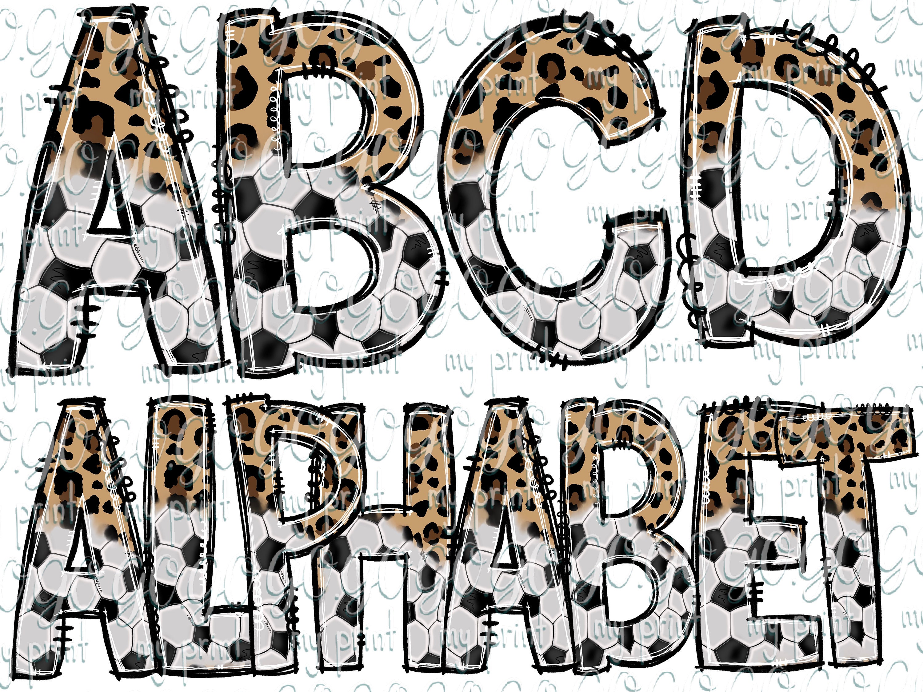 Alphabet Png Files Soccer Football Alphabet Doodle Letters Png Etsy