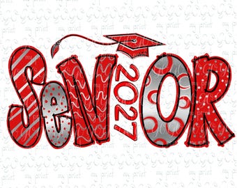 Senior 2027 Graduation PNG, Red and Silver Class of 2027 Design
