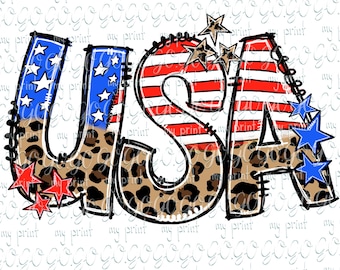 USA Leopard Print PNG – Patriotic Red White Blue 4th of July Sublimation Design
