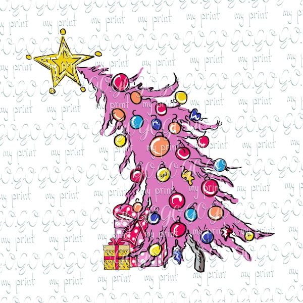 Christmas png files Christmas tree png Pink tree Hand drawn Whimsical tree Happy new year sublimation design Digital download