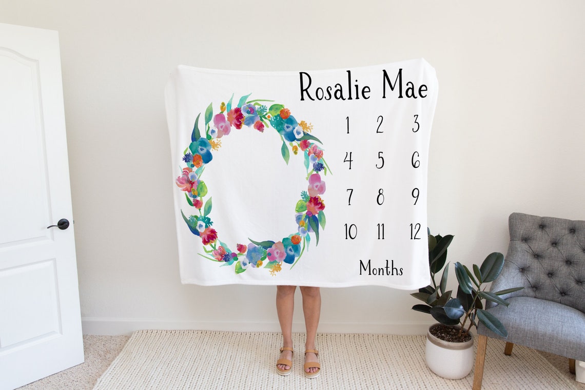 Personalized Baby Milestone Blanket Girl Baby Shower Gift Etsy