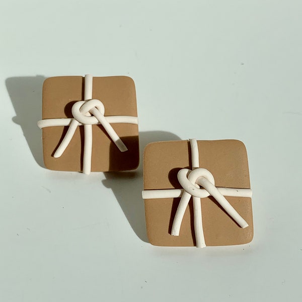 BROWN PAPER PACKAGES - Square // *Nickel Free* Handmade Polymer Clay Earrings The Sound of Music Jewelry