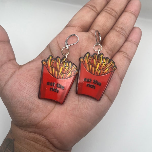 Eat the Rich, Statement Earrings, Anti-Capitalist, Jewelry, Accessories, Political, Leftist, Gift for Friend, for girlfriend, Friend, fries