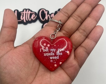 Red Heart Keychain, Funny Stoner Gift, Handmade Charm
