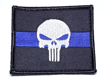 Dünne Blue Line Skull Patches mit Klettverschluss (Polizei / Strafverfolgung)