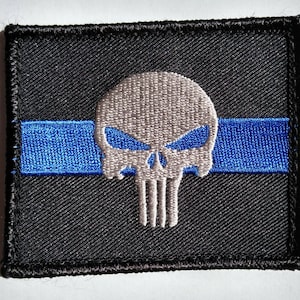 Thin Blue Line Skull Patch w/ Hook & Loop Backing (Police / Law Enforcement)