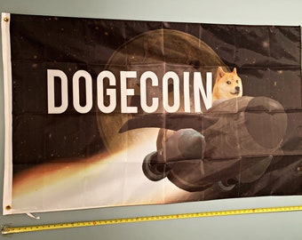 Dogecoin Flag FREE SHIPPING Bitcoin Dogecoin Spaceship BTC Money Ethereum Sign Poster 3x5'