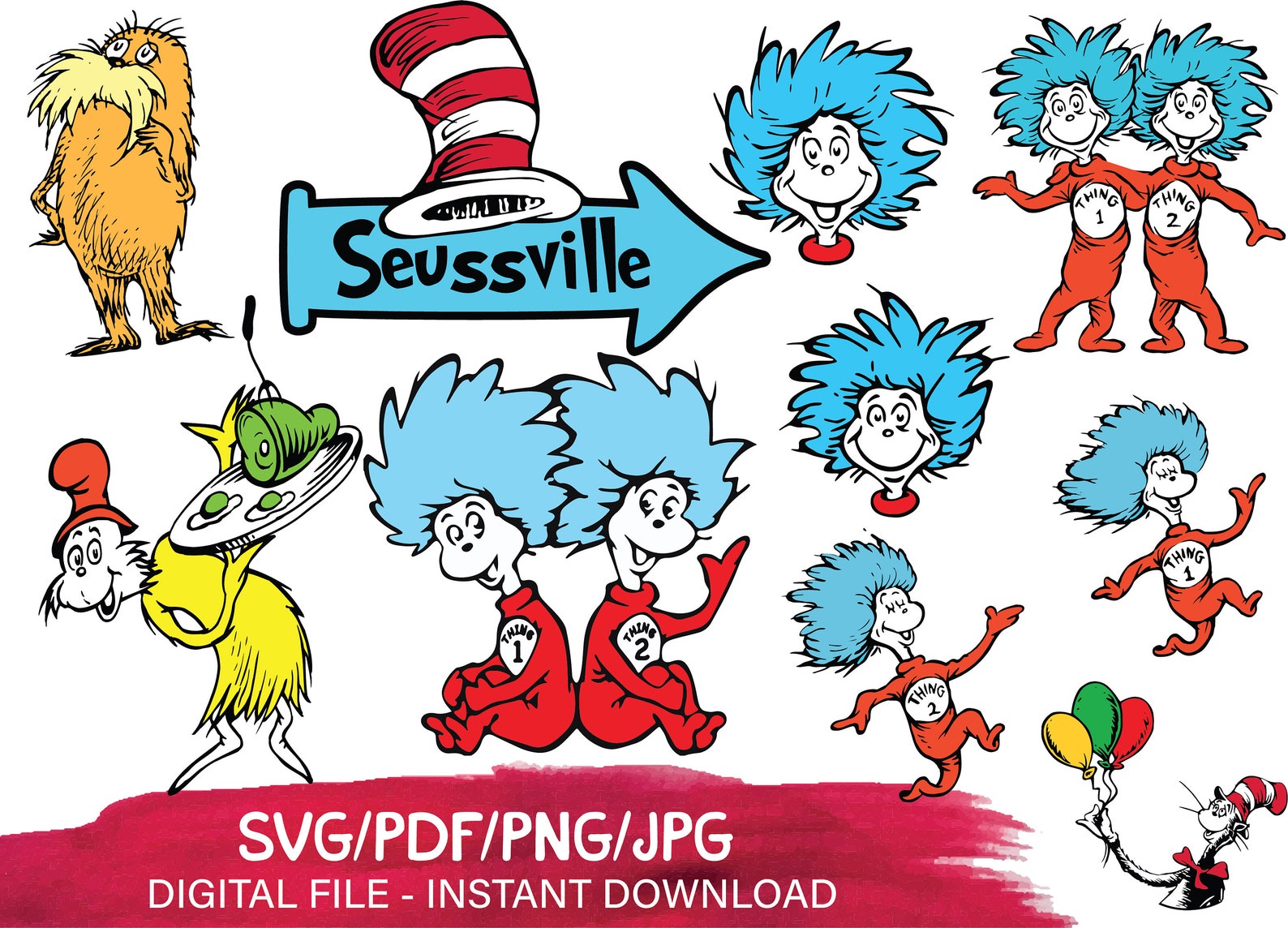 Dr Seuss svg bundle Cat in the hat svg Thing 1 svg Thing 2 svg | Etsy