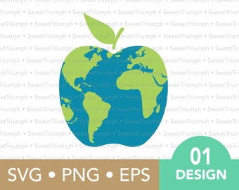 Globe Apple • svg, png, eps • Digital Download • Cut file for Cricut, Silhouette