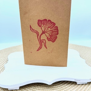 Art Deco Flower Card, Floral Hand Printed Card Housewarming Gift, Blank Cards, Gift For Flower Lover