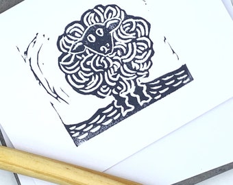 Curly Sheep | Hand Printed | Hand Carved Stamps | Notecard | Farm