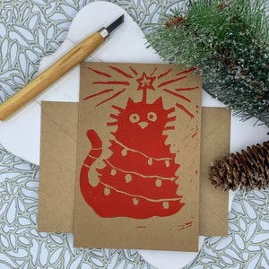Divertida tarjeta navideña hecha a mano con un gato: Tarjeta navideña para mascotas