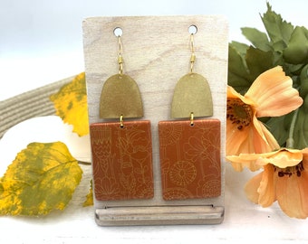 Gorgeous Bronze and Gold Floral Statement Earring  | Clay Earring | Light Weight | Polymer Clay | Dangle