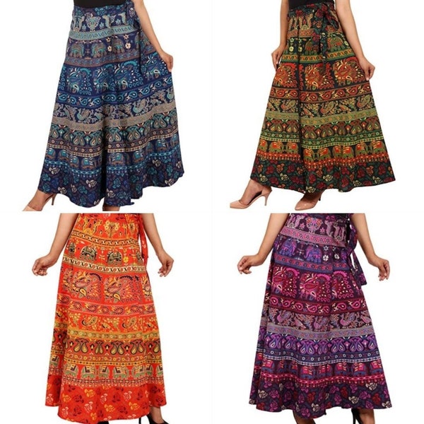 Cotton Women's Long Wrap Around Skirt Jaipuri Printed (Free Size Upto 44-XXL), Cotton Skirt, Indian Skirts, Rajasthani Skirt