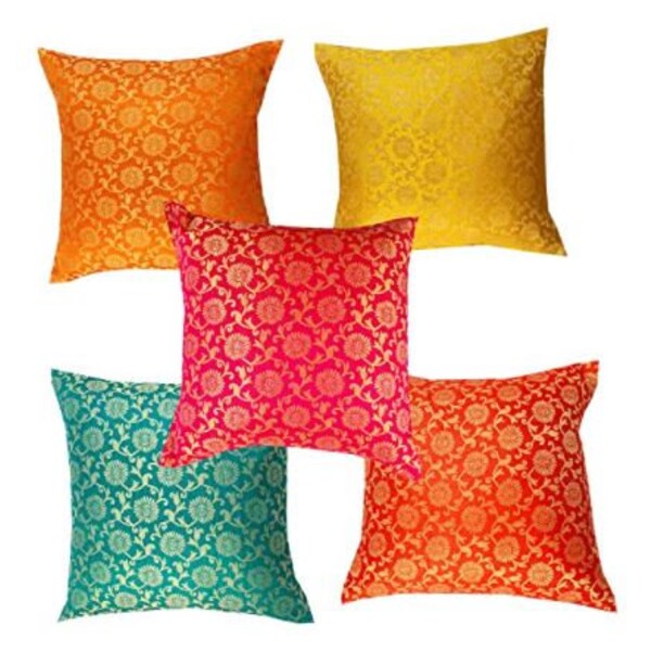 Lot de 10 housses de coussin en soie 40 x 40 cm, housse de coussin de canapé, taies d'oreiller indiennes, coussin décoratif, coussin décoratif,