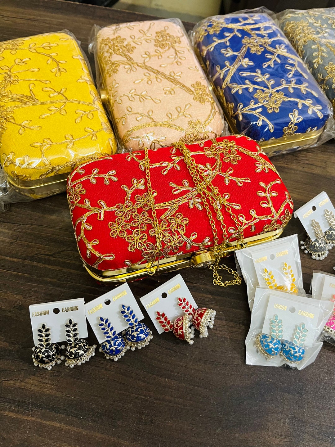 Indian Clutch Purse With 1 Pair Earrings Set, Indian Wedding Gift