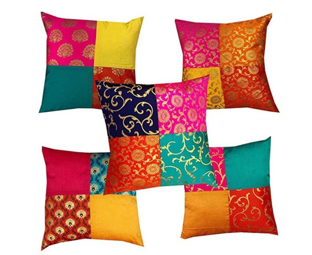 Set of 5 Silk Multi Color Cushion Covers 16x16 Inches Sofa Etsy