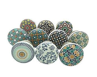 10 Pcs Multi Color Ceramic Drawer knobs for Dresser Wardrobe Cabinet cupboards Door knobs Drawers Handle Children Drawer Pull Hand Painted