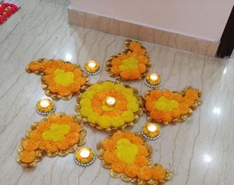 Floral Handmade Rangoli Set,Festive Home Decor,Housewarming favors, Wedding Gift, Floral Mats,Tea Party Decor,Diwali Gift, Diwali Decoration