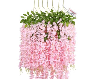 Set of 6 Artificial Silk Wisteria Hanging Flowers Strings Garlands for Home Decoration Wedding Party Garden Outdoor Items for Home,