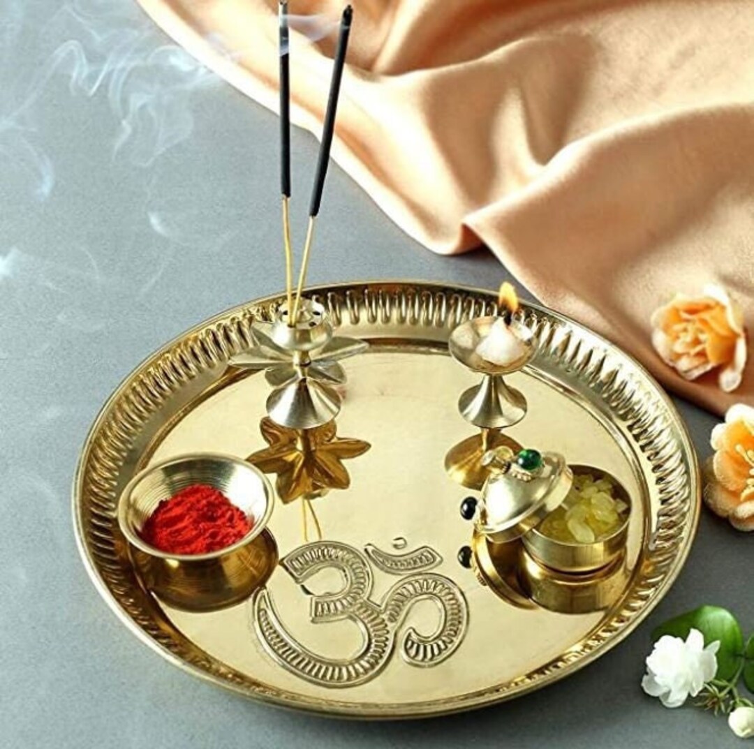 Gold Plated German Silver Pooja Thali, Diwali Gift, Party Favours, Wedding  Gift, Return Gift, Home Decor, Diwali Pooja Accessories -  Singapore