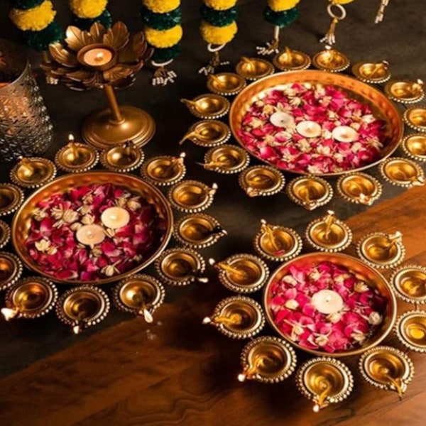 Design Round Diya Urli (set of 3) Decorative bowls for center table, living room, office, home, pooja room, Diwali Decor, Wedding Decor