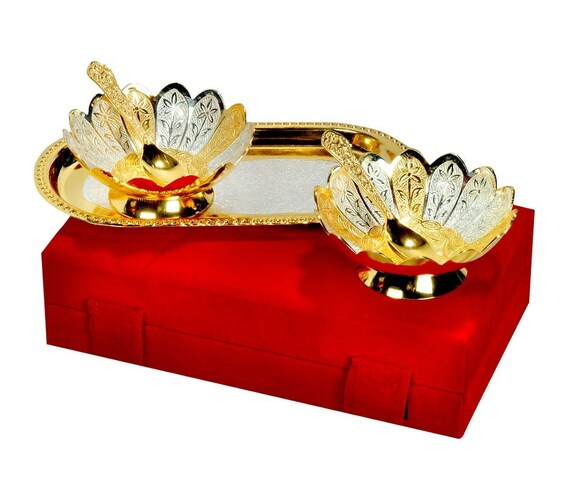 Gold Silver Plated Bowl Set Indian Wedding Gift Decorative Bowls