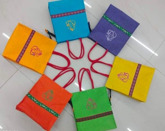 Jute Bags with Ganesha Print for Return Gifts Thamboolam Bags Wedding Gifts Lunch Bag Multicolor Gifts