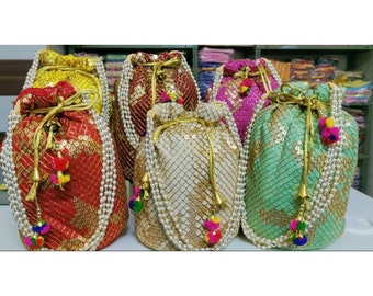 Women Handbag Christmas Gift Bags & Purses Handbags Clutches & Evening Bags Traditional Indian Potli Clutch Purse Return Gifts Handmade Bag Wedding Favours 