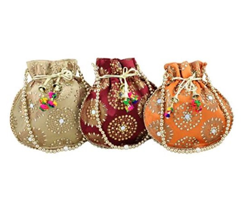 Wholesale Lot Of 100 Indian Handmade Women/'s Embroidered Potli Purse Bag Pouch Drawstring Bag Wedding Favor Return Gift For Guests Free Ship