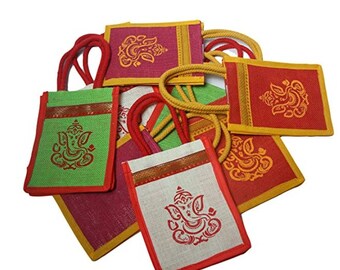 Wholesale Jute Bags with Ganesha Print for Return Gifts Thamboolam Bags Wedding Gifts Lunch Bag Multicolor 8*6*4 inches Gifts