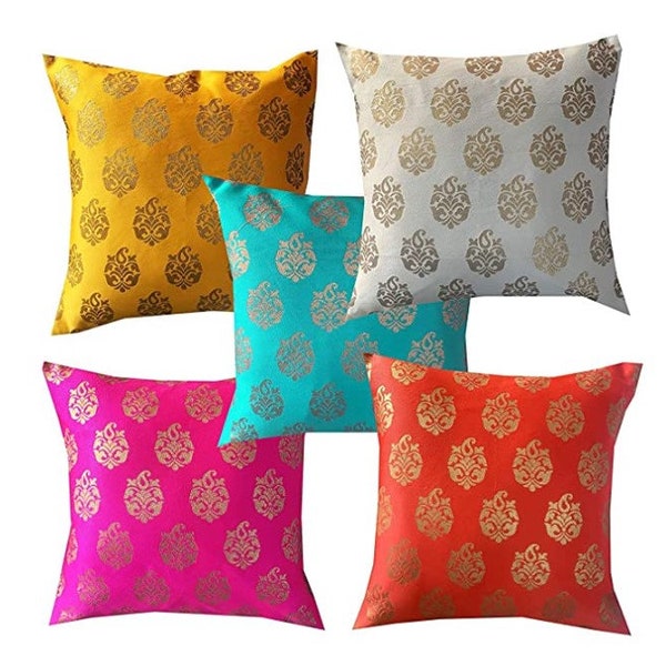 Pack de 10 housses de coussin en soie, housses de coussin de canapé, cadeau d’anniversaire, oreiller décoratif indien, housses de coussin décoratives faites à la main