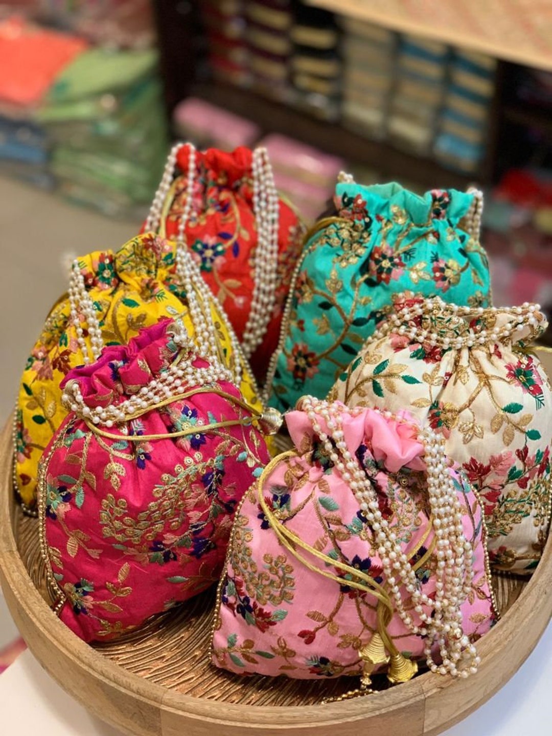 Indian Women Heavy Beaded Fashion Handmade Potli Bag, Ethnic Wedding and Festivals, Hand Bag, Bridal Bag Embellished with Beads & Pearls